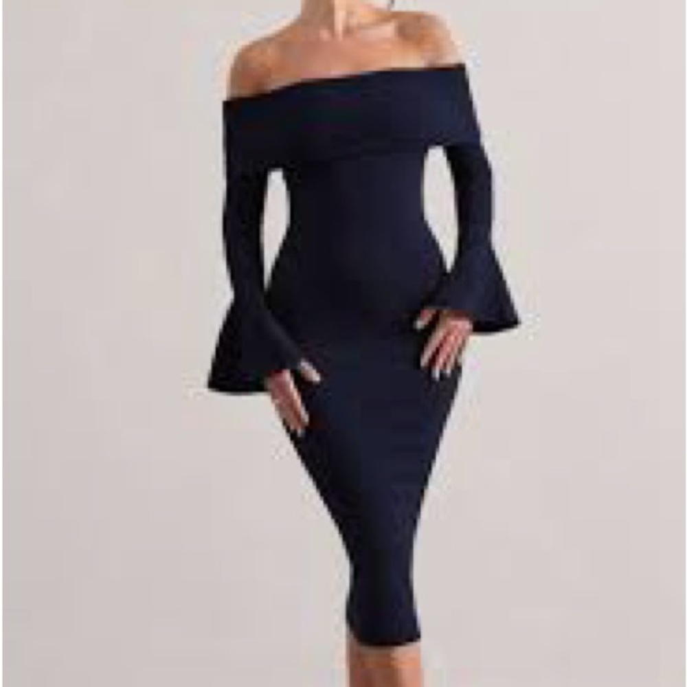 Elegant Black Off-Shoulder Dress w/ Peblum Sleeve